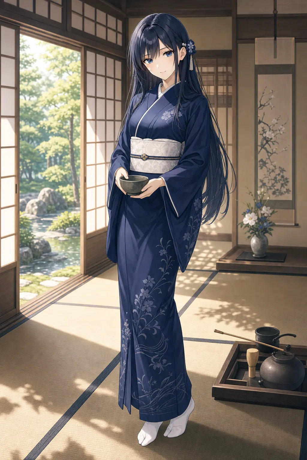 藤宮 澪「藍白の茶道室」のアニメファッションイラスト